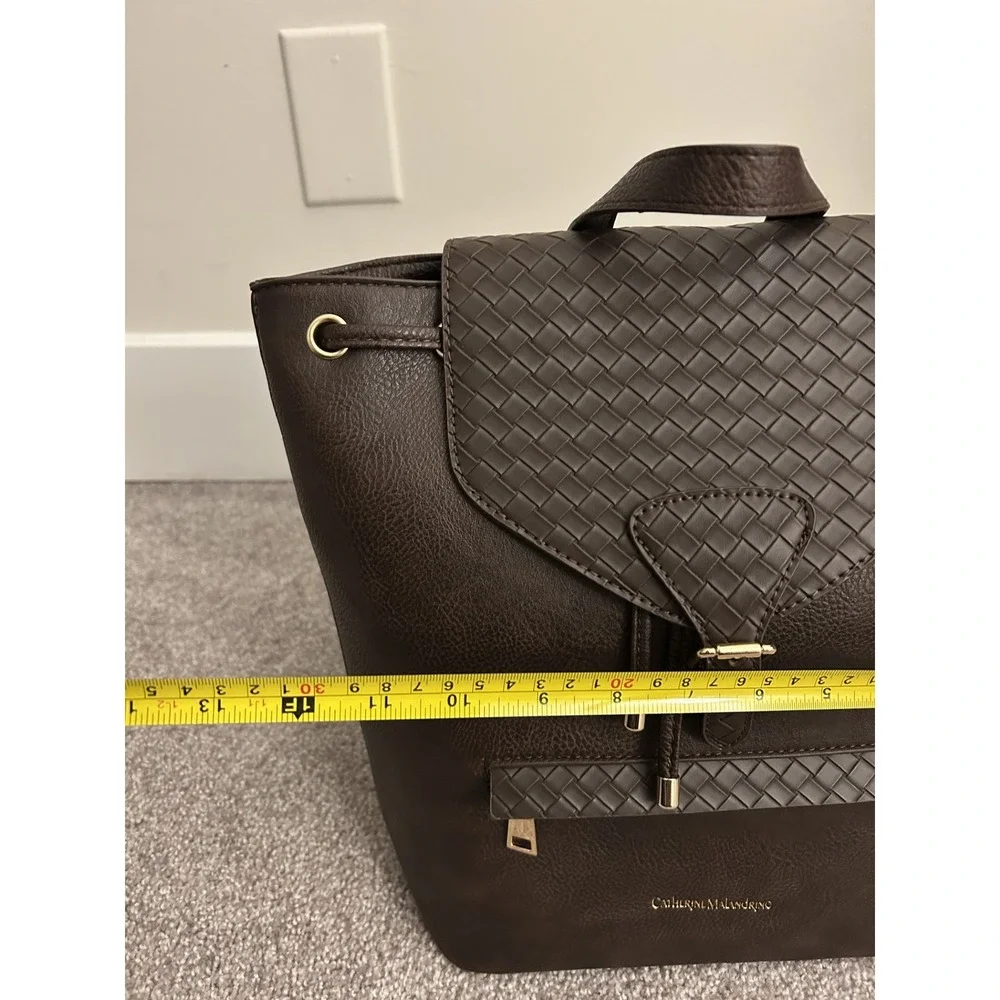 Catherine Malandrino Backpack Womens OS Brown New Woven Faux Leather Drawstring